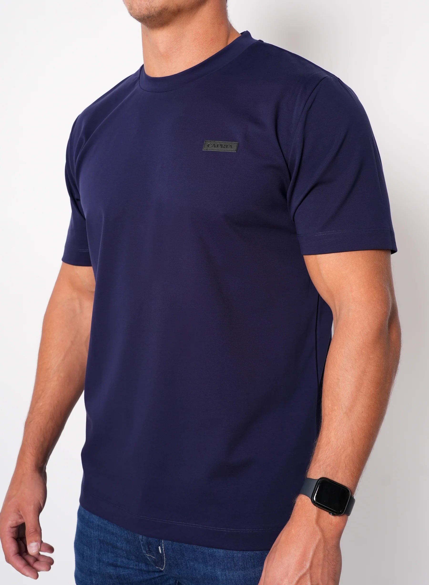 Capria Leather Badge T-Shirt - Navy